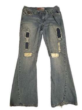 Vintage Y2K Lazer Jeans Patchwork Flare Distressed Denim Pants